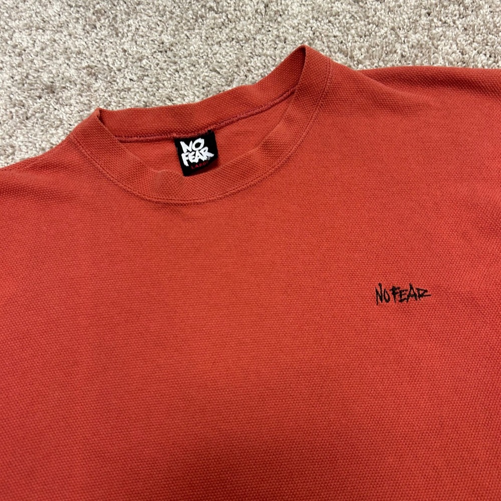 Vintage 90s No Fear Tshirt Men Size Large Made In USA Logo Cotton Coral